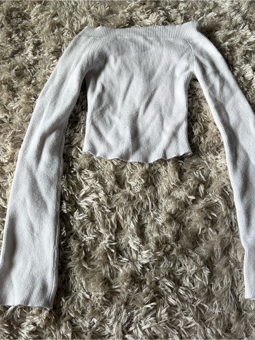 Off-Shoulder White Ribbed Women’s Sweater